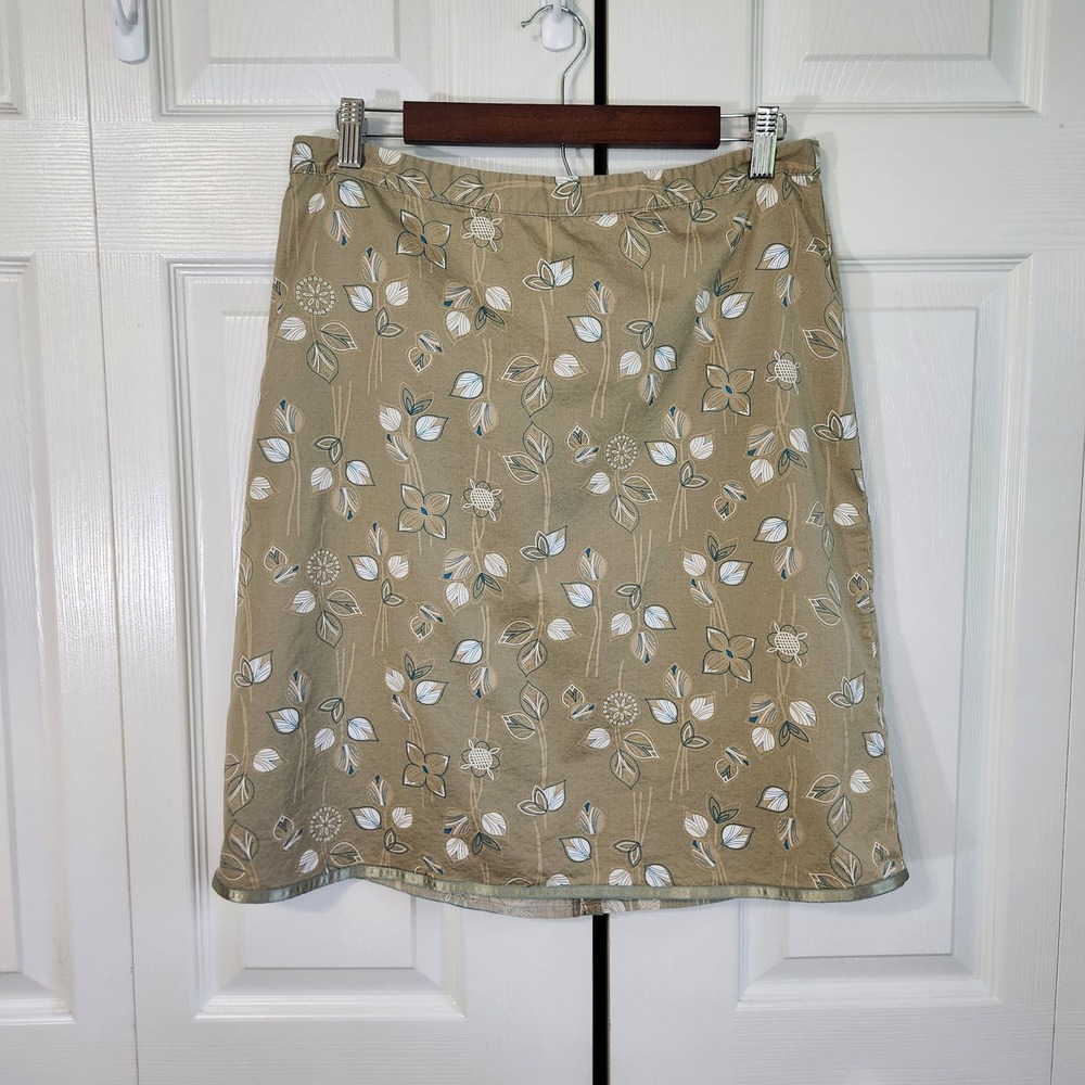 Vintage Old Navy Floral‎ A-Line Skirt Olive Green Leaf Print 2005 Size 8 Cottage